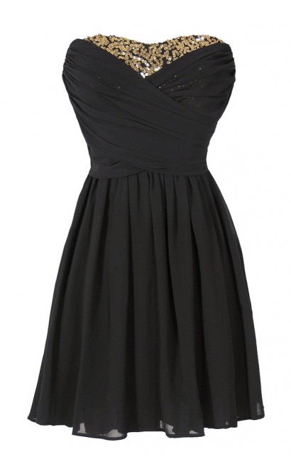 Dress To Impress Strapless Chiffon Dress in Black/Gold 